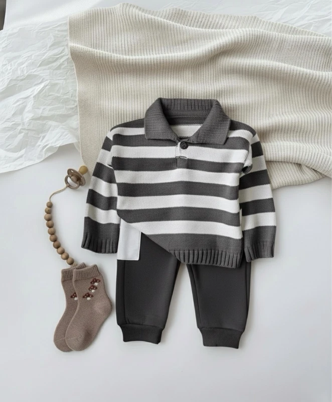 Çizgili Triko Premium Kalite 3 İp Şardonlu Eşofmanlı 2’li Takım