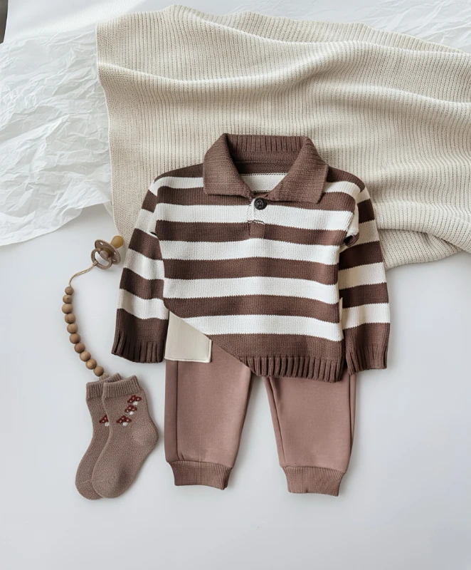 Çizgili Triko Premium Kalite 3 İp Şardonlu Eşofmanlı 2’li Takım