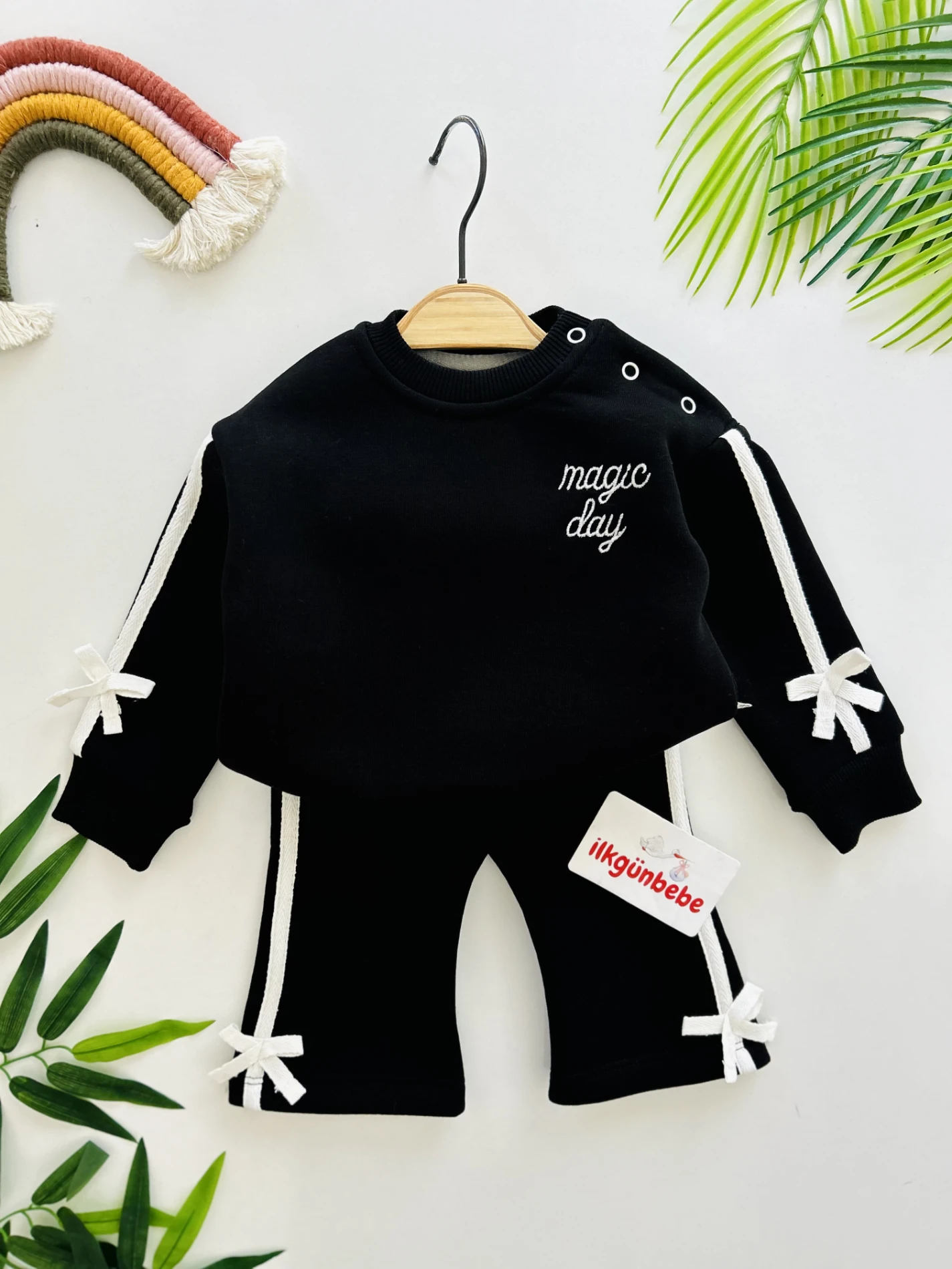 Fiyonk Detaylı İspanyol Paçalı 3 İp Şardonlu  %100 Pamuk 2’li Takım