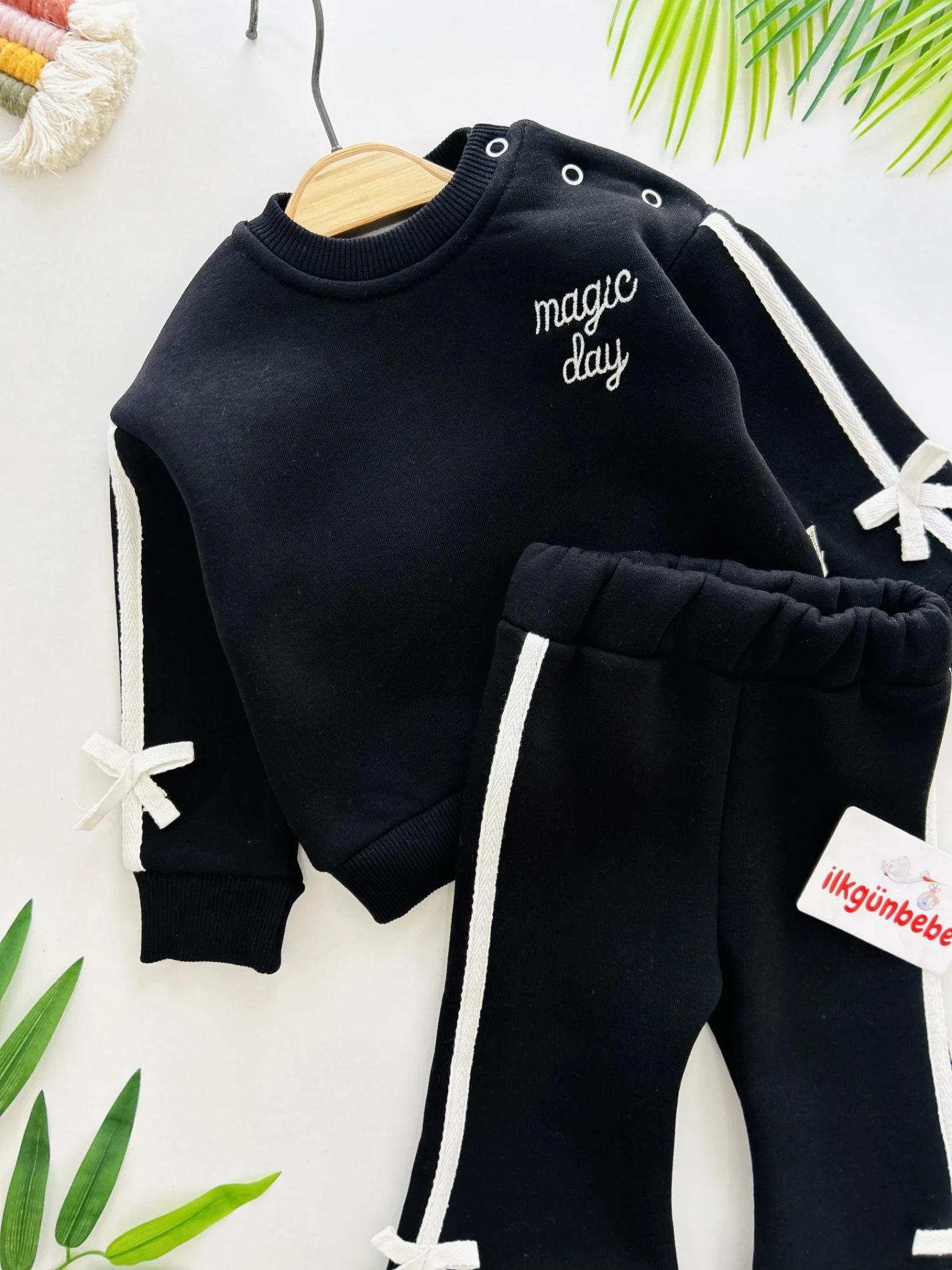 Fiyonk Detaylı İspanyol Paçalı 3 İp Şardonlu  %100 Pamuk 2’li Takım