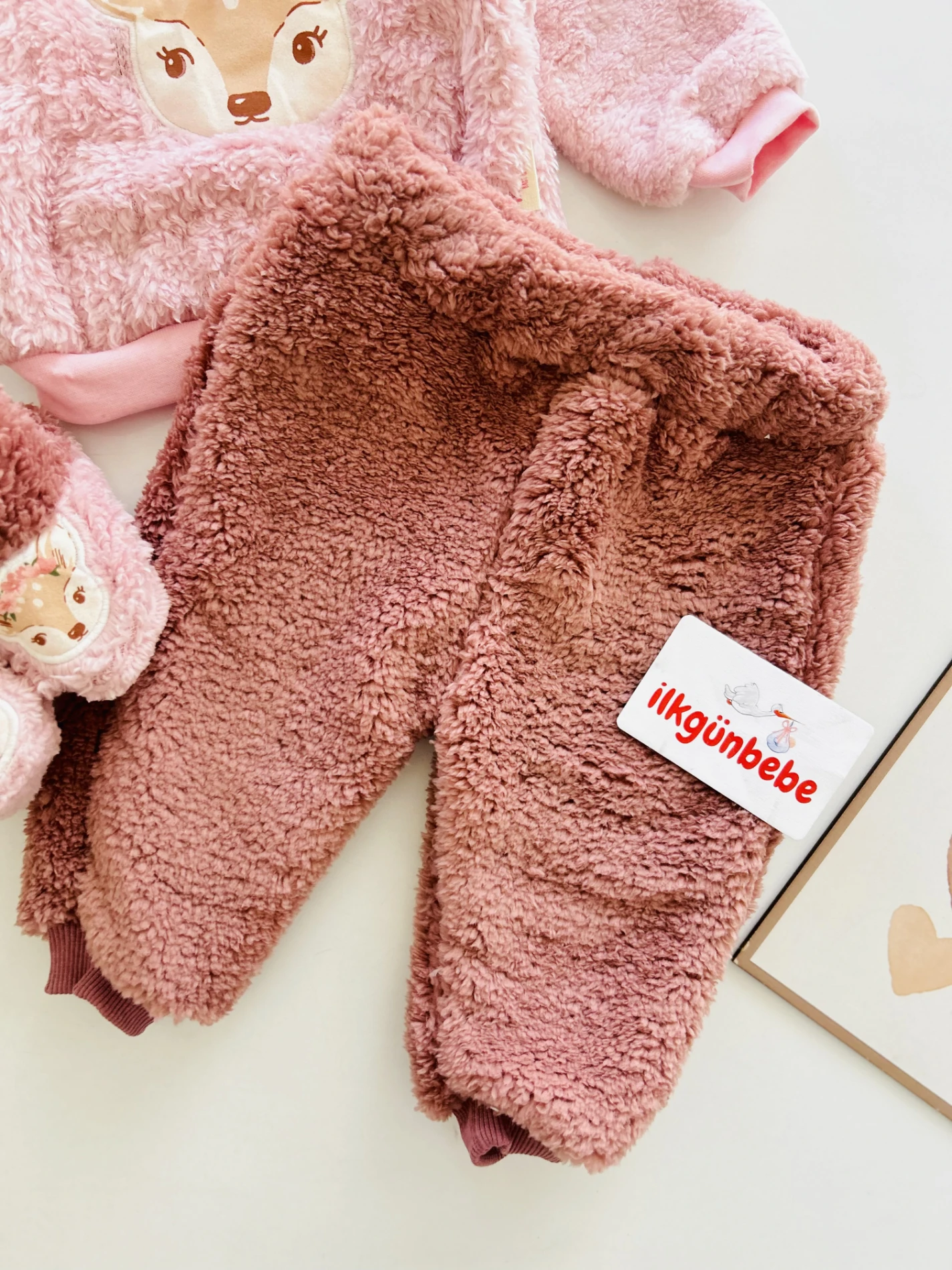 Gül Detaylı Geyik Desenli Panduflu 3 İp İçi  Welsoft Premium Kalite Takım