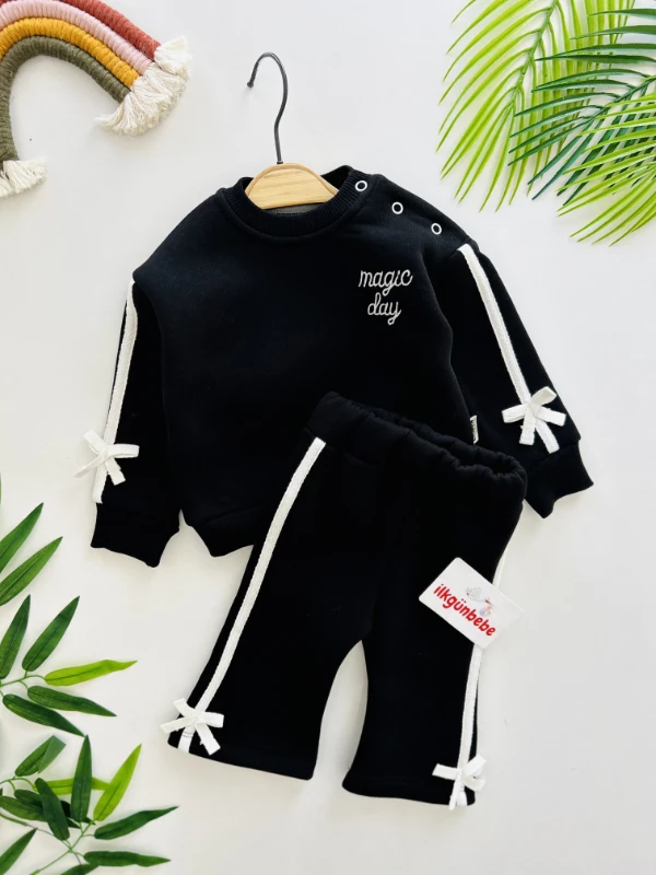 Fiyonk Detaylı İspanyol Paçalı 3 İp Şardonlu  %100 Pamuk 2’li Takım