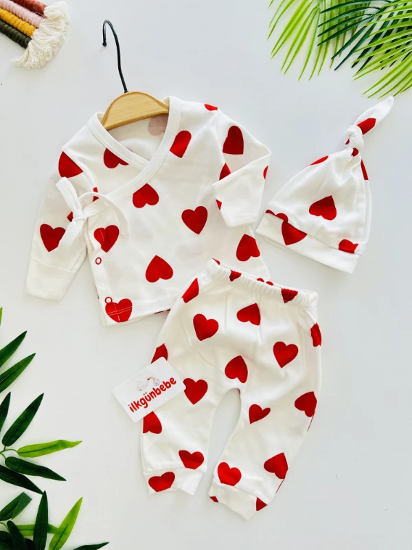 Kalp Desenli Kruvaze Bağlamalı 3’lü Takım