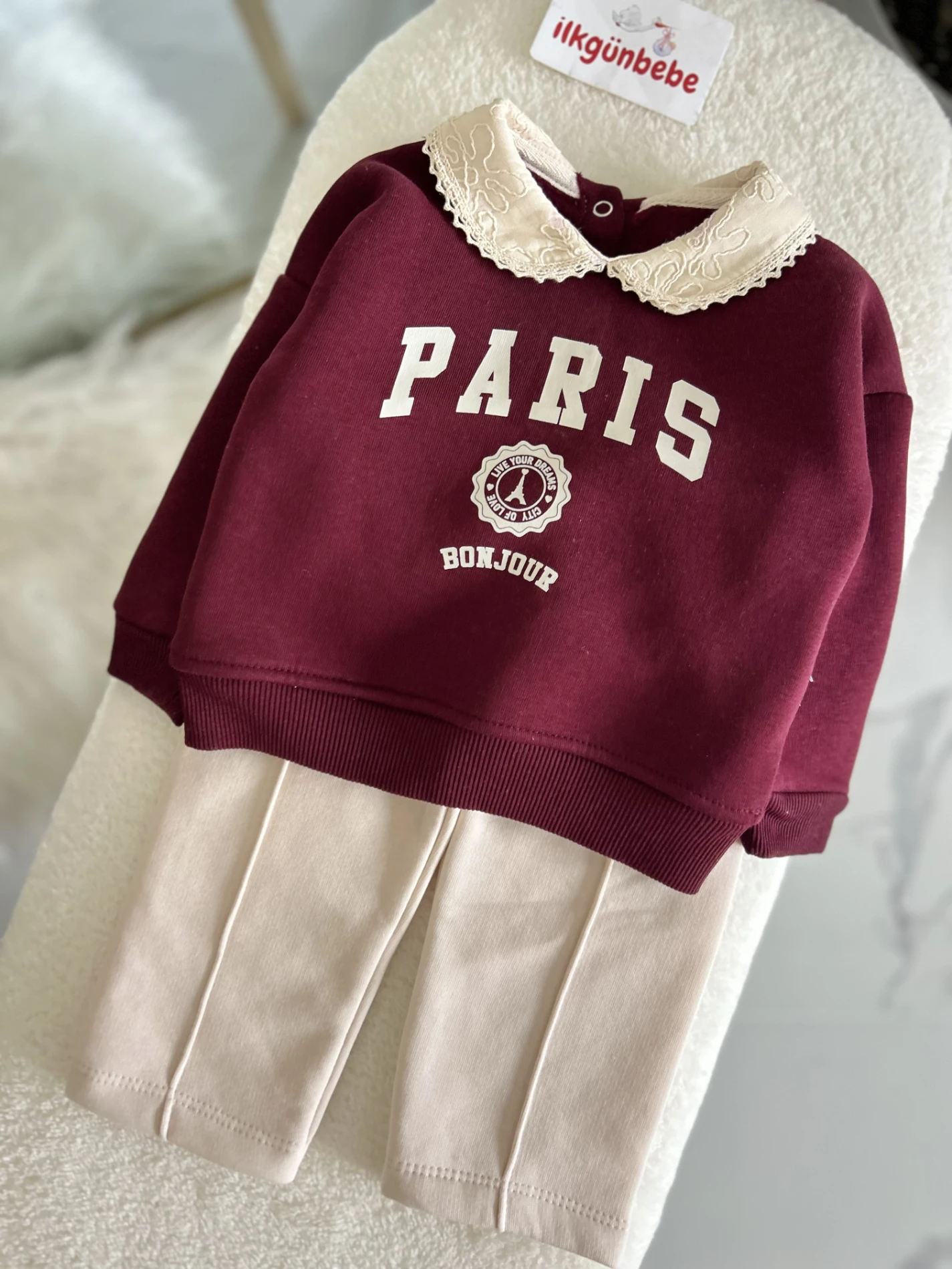 Paris Yaka Detaylı 3 İp Şardonlu Kışlık 2’li Takım