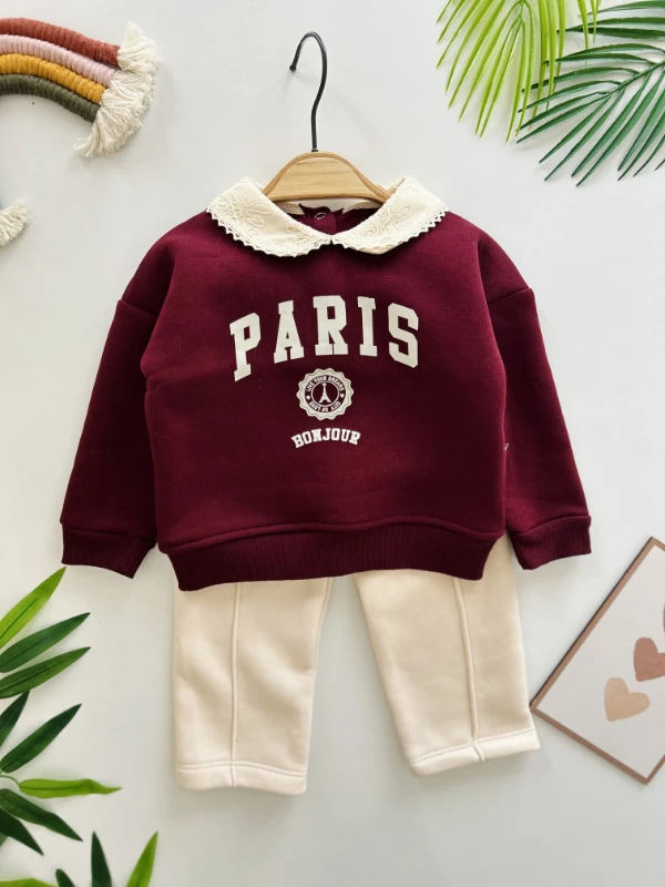 Paris Yaka Detaylı 3 İp Şardonlu Kışlık 2’li Takım