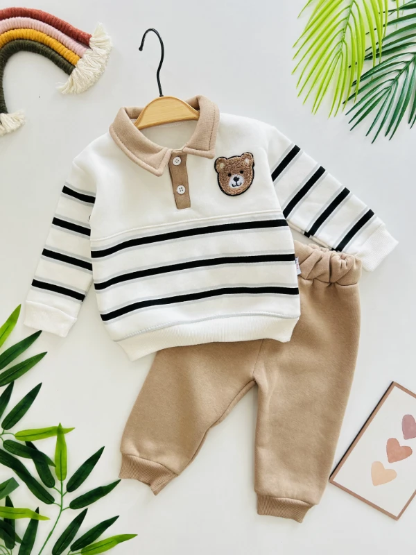 Çizgili  Bear 3 İp Şardonlu Kışlık 2’li Takım