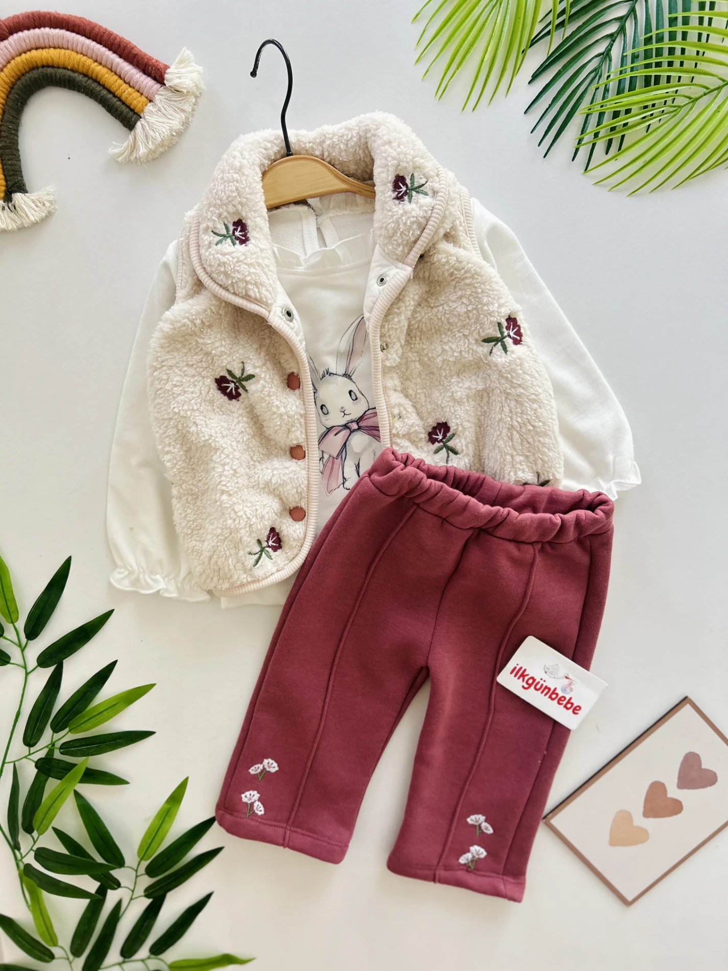 Peluş Kışlık Yelekli Premium Kalite Şardonlu 3’lü Takım