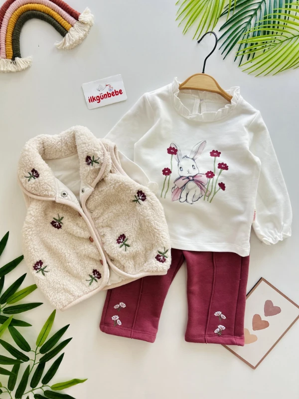 Peluş Kışlık Yelekli Premium Kalite Şardonlu 3’lü Takım