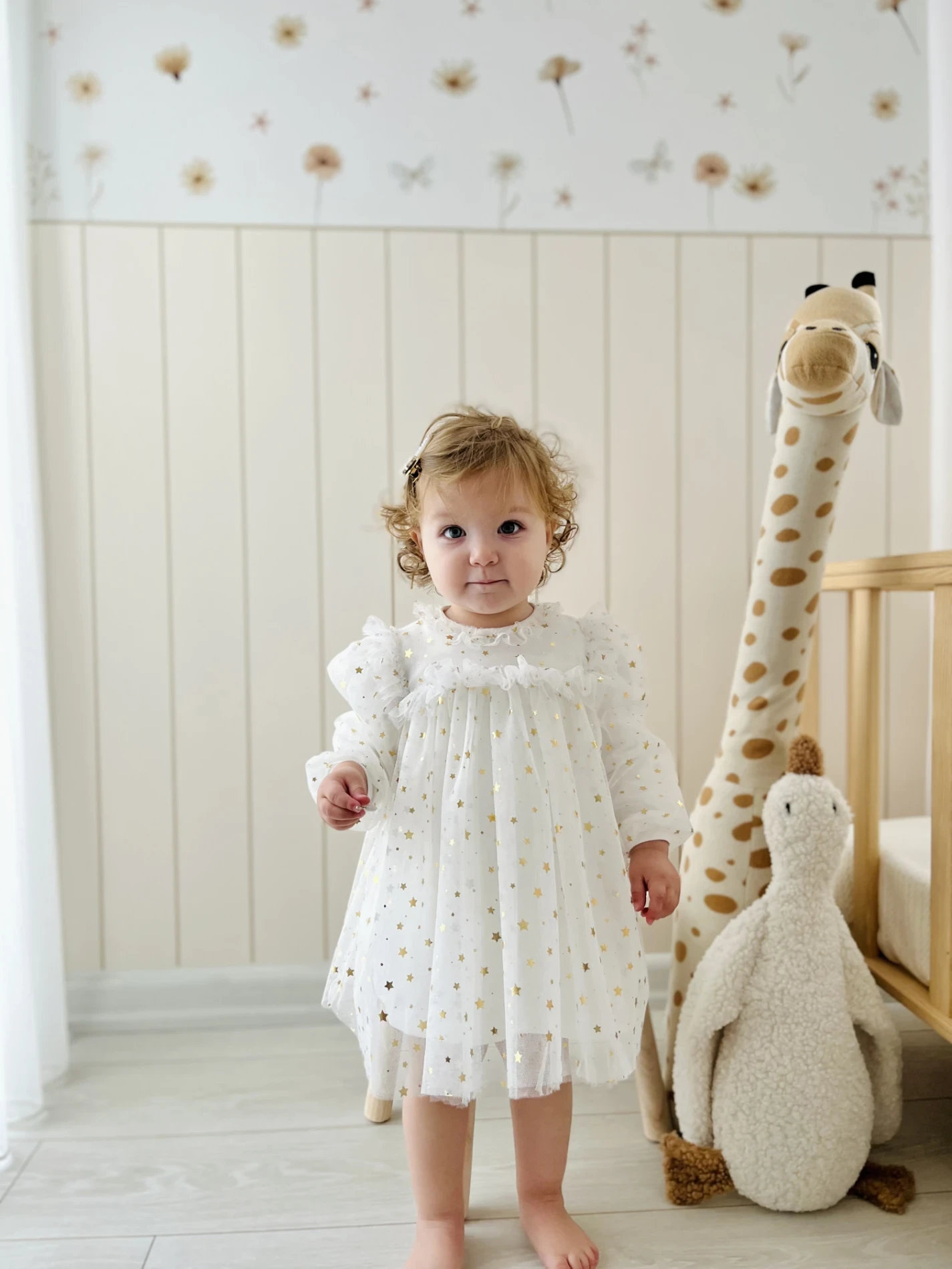 Gold Yıldız Desenli Premium Kalite Tüllü Parti Elbisesi