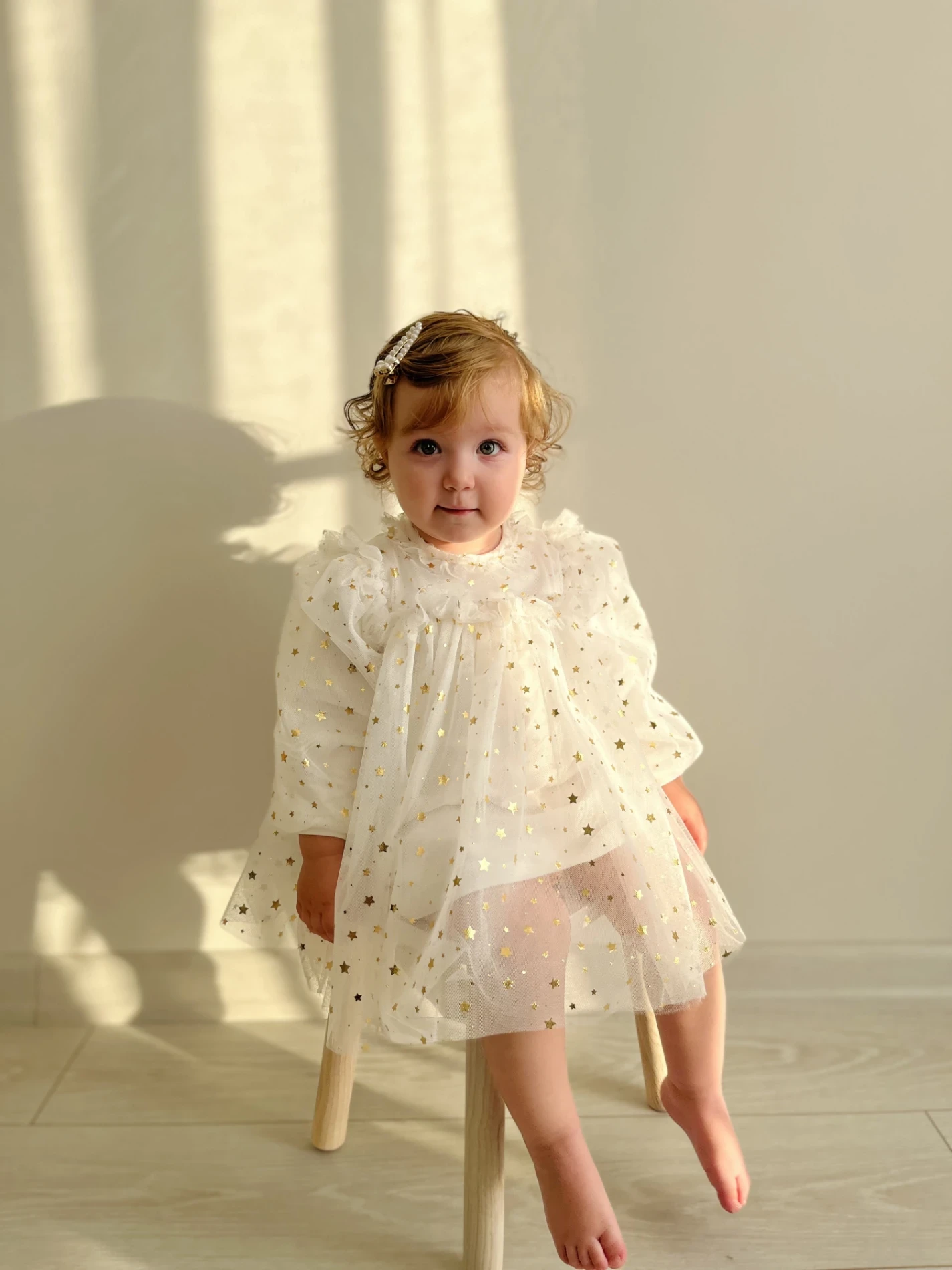 Gold Yıldız Desenli Premium Kalite Tüllü Parti Elbisesi