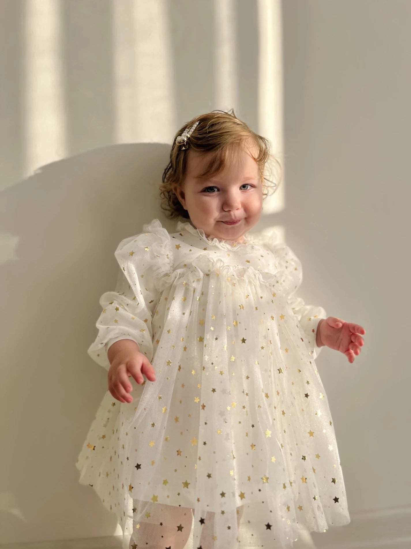 Gold Yıldız Desenli Premium Kalite Tüllü Parti Elbisesi