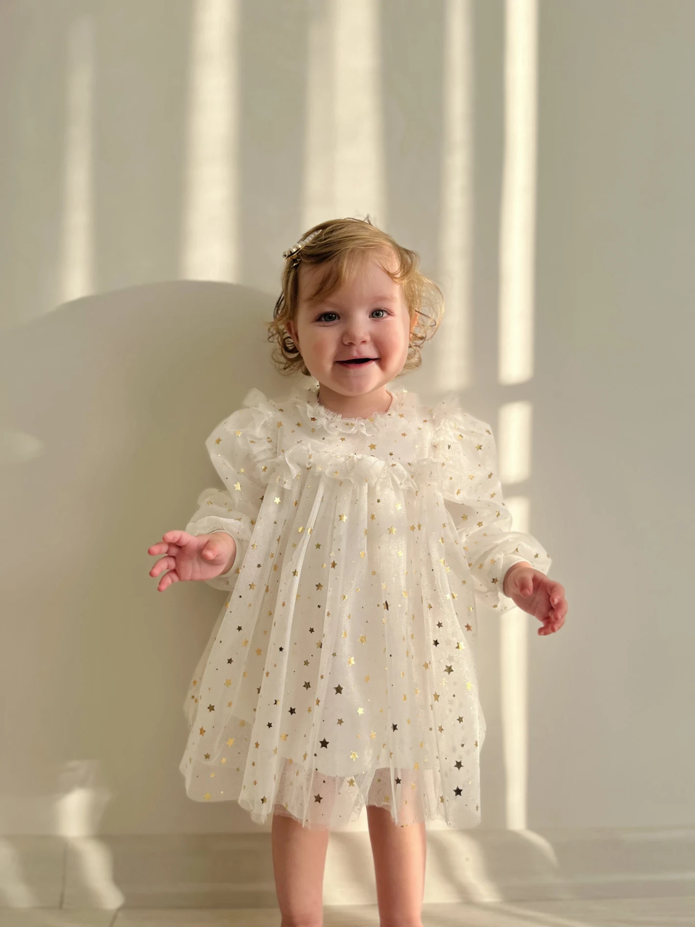 Gold Yıldız Desenli Premium Kalite Tüllü Parti Elbisesi