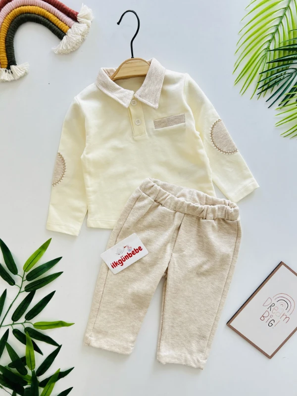 Bebe Yakalı Yama Detaylı %100 Pamuk 2’li Takım