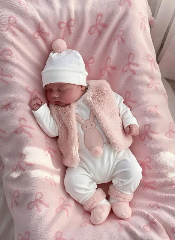 Cute Rabbit Kadife Kumaş Yelekli Ponpon Şapkalı 3’lü Set