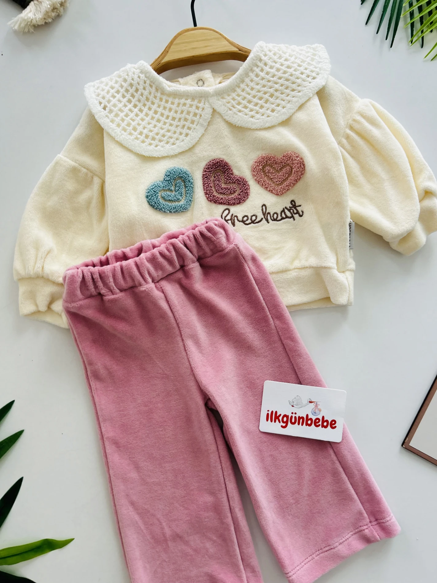 File Bebe Yaka Detaylı Kadife Kumaş Kışlık 2 Parça Takım