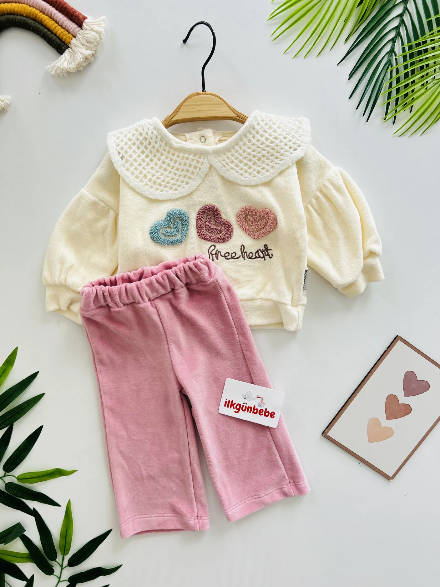 File Bebe Yaka Detaylı Kadife Kumaş Kışlık 2 Parça Takım