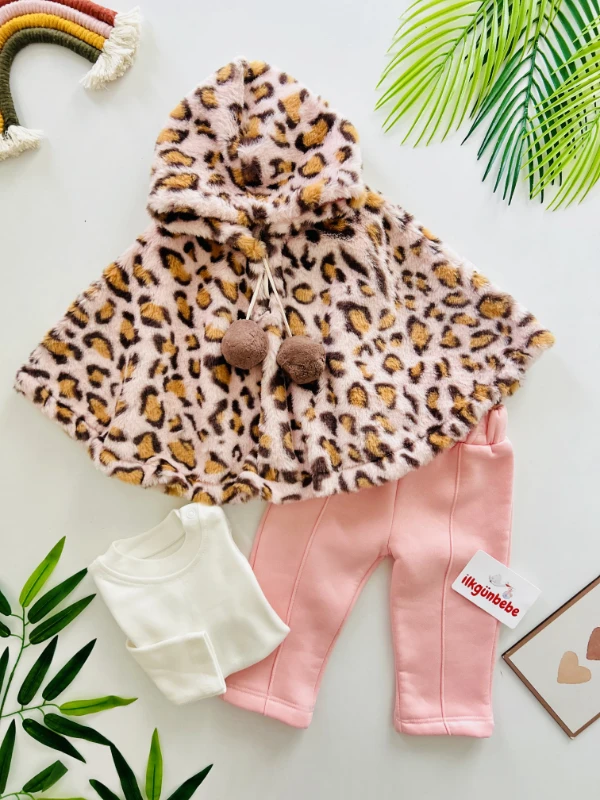 Leopar Desenli Kürklü Pançolu 3 İp Şardonlu Altlı 3’lü Takım