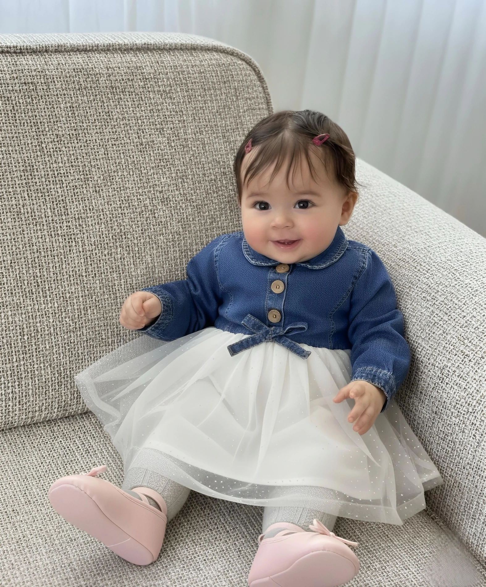 Parıltılı Tüllü Kot Elbiseli Premium Kalite Elbise