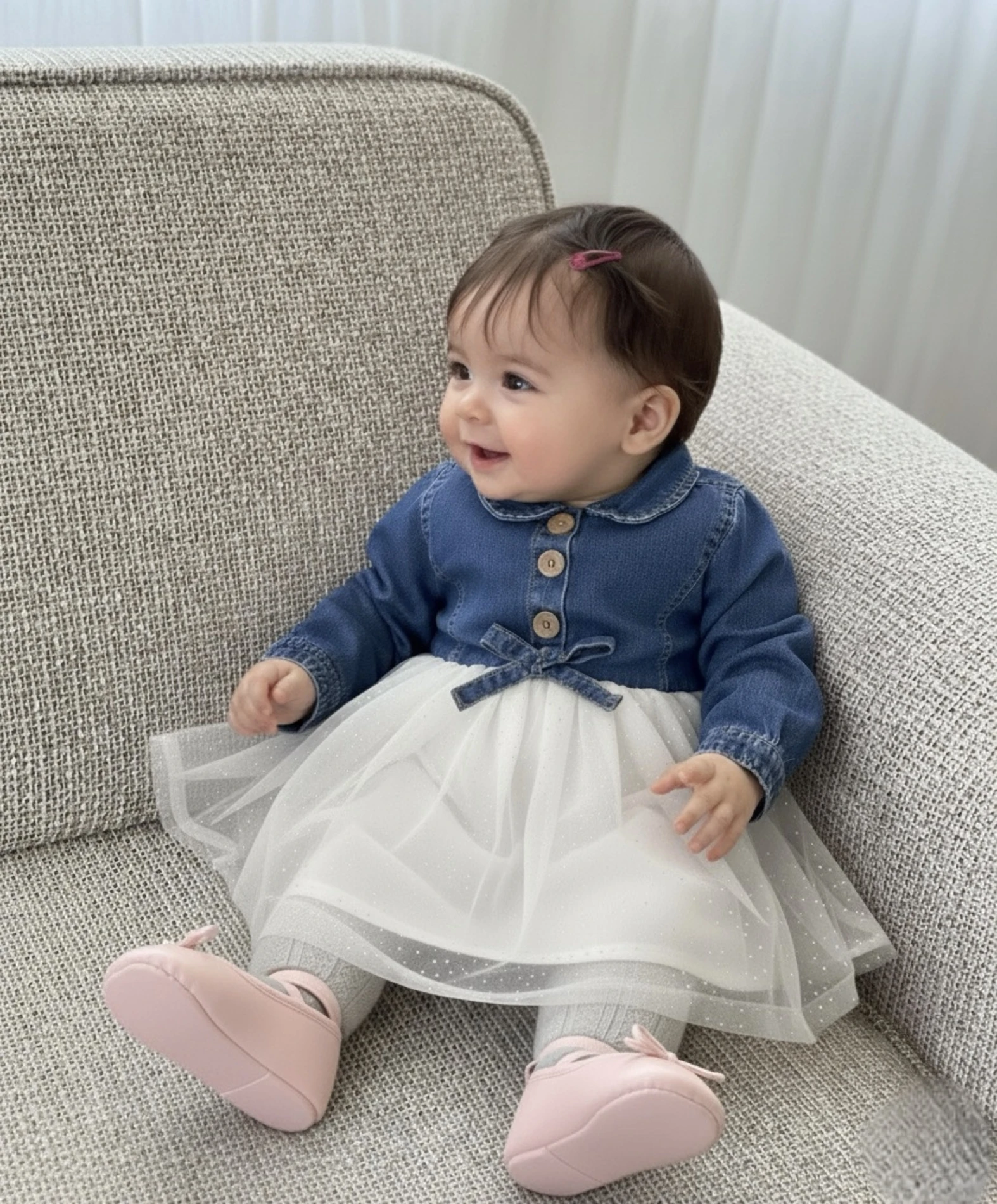 Parıltılı Tüllü Kot Elbiseli Premium Kalite Elbise