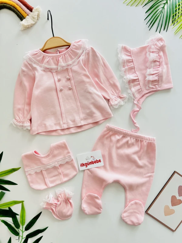 Dantelli 5 Parça %100 Pamuk Yenidoğan Set