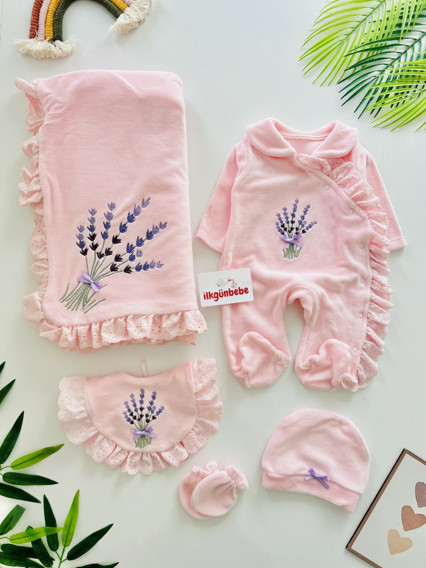 Lavanta Kadife Kumaş Premium Kalite Yenidoğan Set