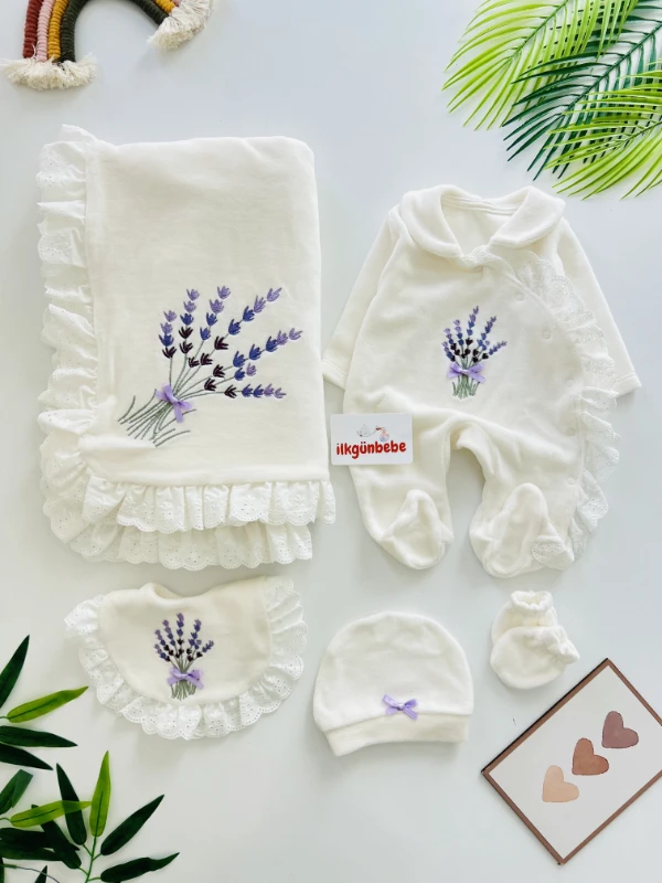 Lavanta Kadife Kumaş Premium Kalite Yenidoğan Set