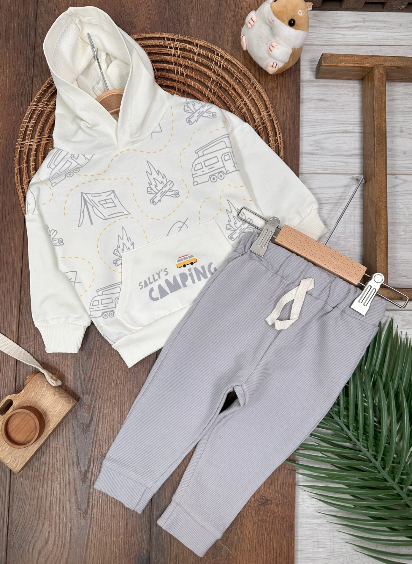 Camping Kapüşonlu %100 Pamuk Sweatli 2’li Takım