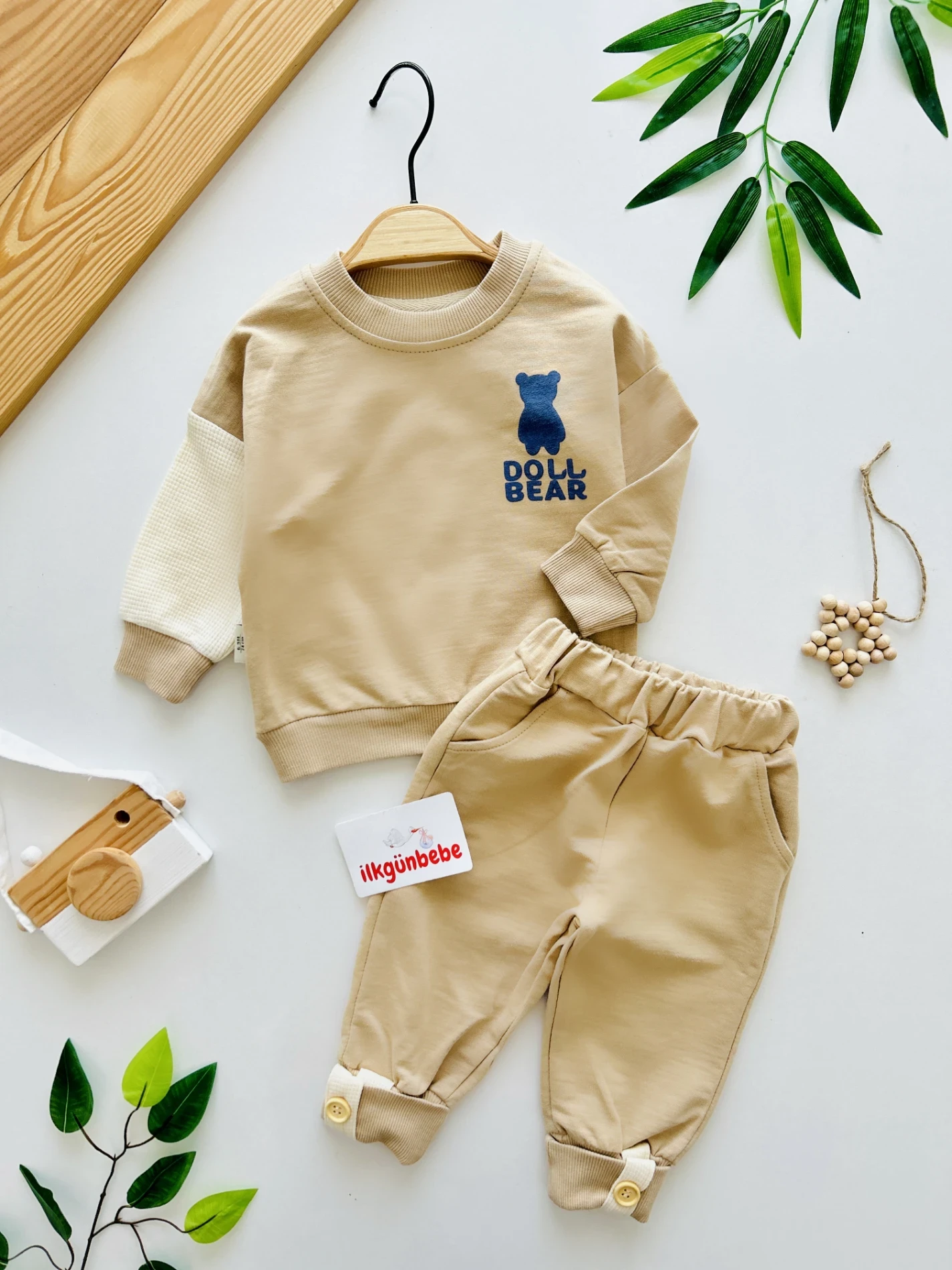 Doll Bear Baskılı Paça Düğme Detaylı  Mevsimlik 2’li Takım