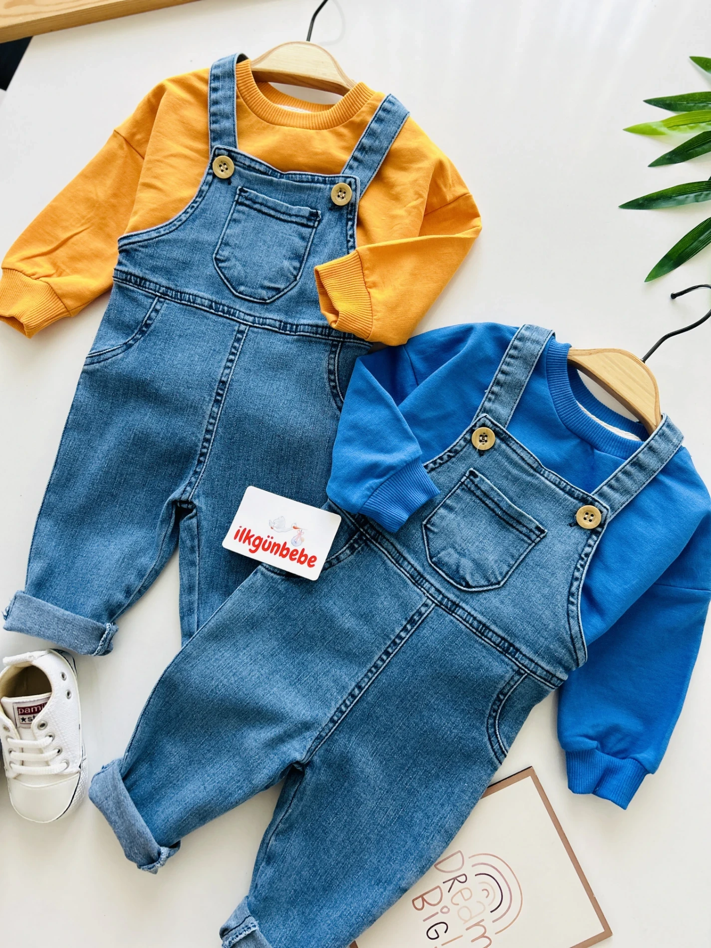 Likralı Yumuşacık Denim Esnek Kot Salopetli Sweatli 2’li Cool Unisex Takım