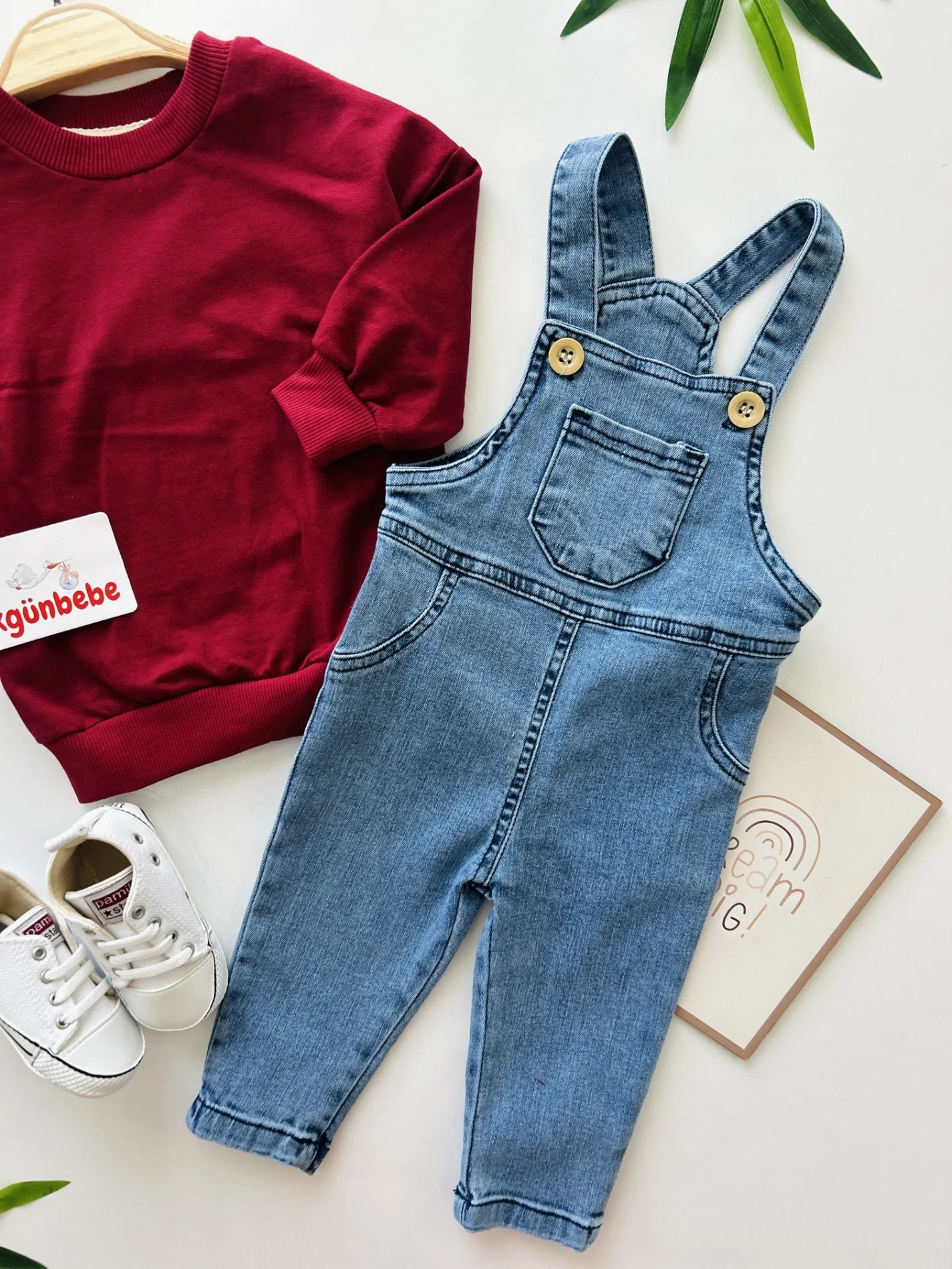 Likralı Yumuşacık Denim Esnek Kot Salopetli Sweatli 2’li Cool Unisex Takım