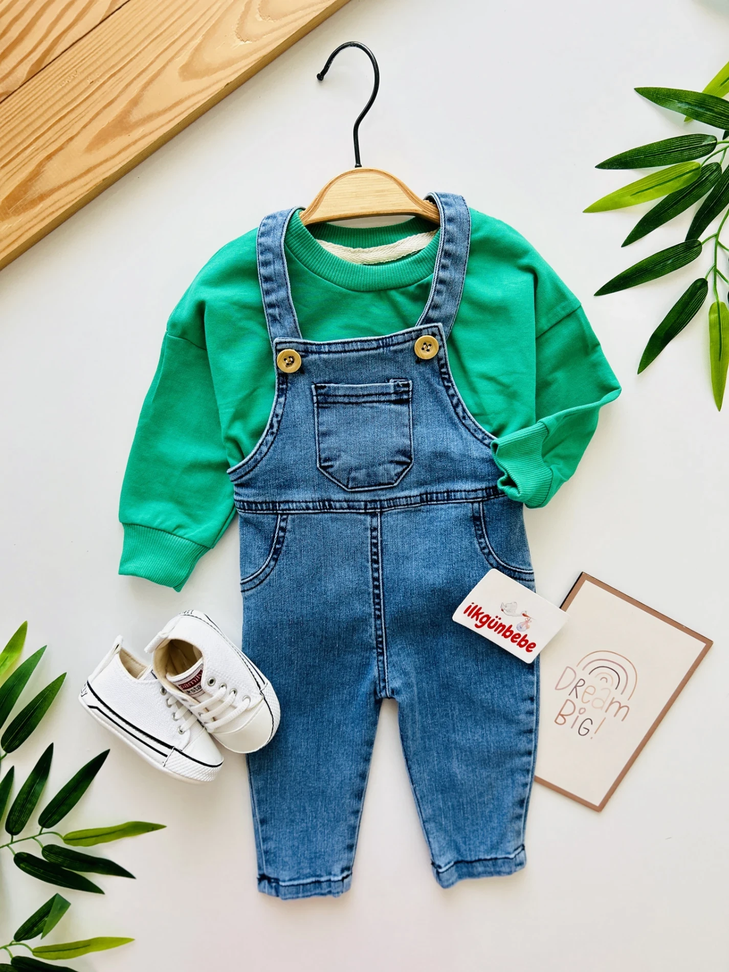 Likralı Yumuşacık Denim Esnek Kot Salopetli Sweatli 2’li Cool Unisex Takım