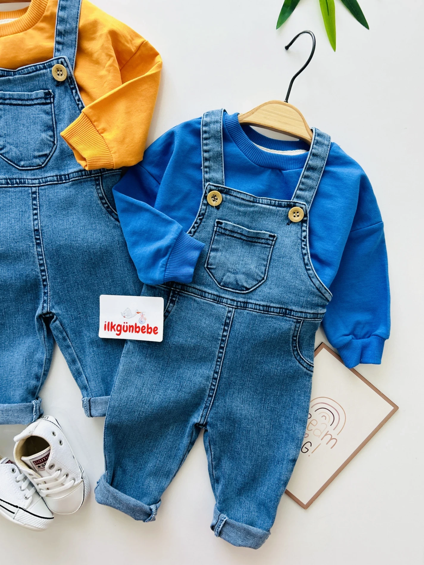 Likralı Yumuşacık Denim Esnek Kot Salopetli Sweatli 2’li Cool Unisex Takım