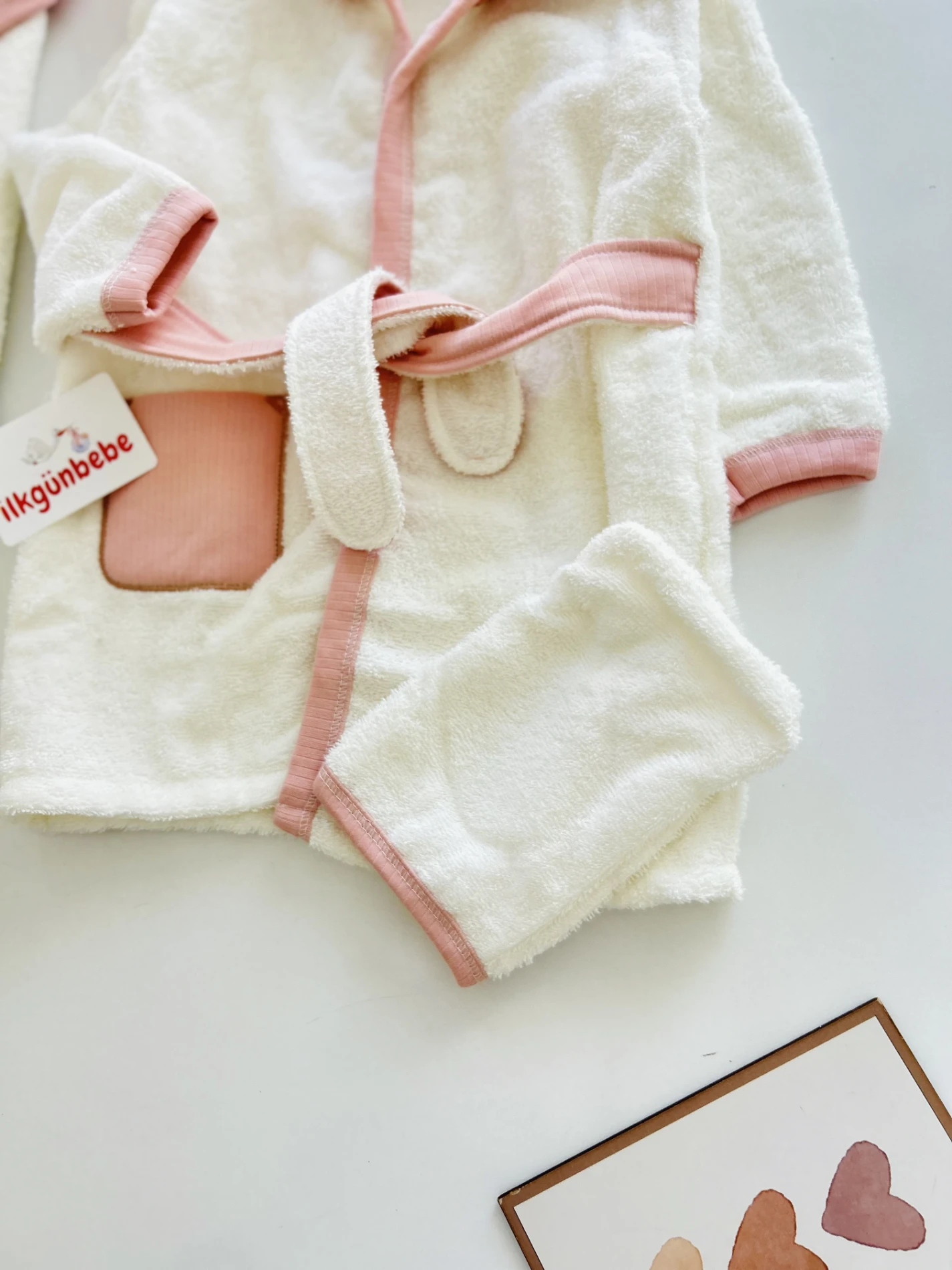 Fiyonklu Güpürlü %100 Pamuk Emici Kumaş Bornoz Set