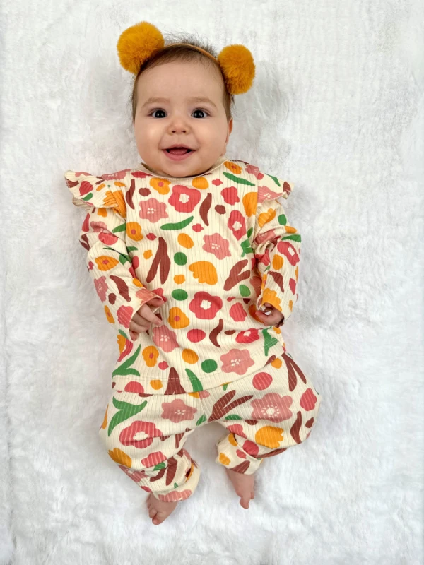 Çiçek Temali  %100 Esnek Kaşkorse Kumaş 2’li Takım