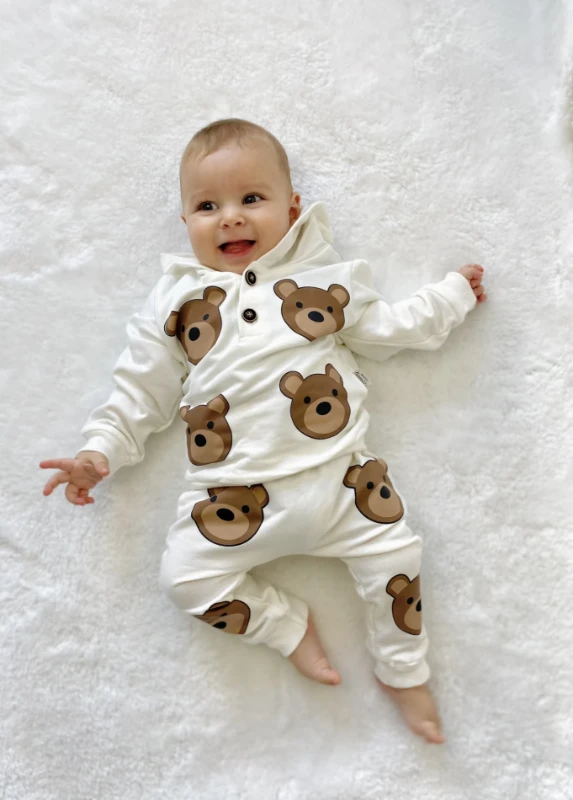 Teddy Kapüşonlu Ahşap Düğmeli Sweatli 2’li Mevsimlik Takım