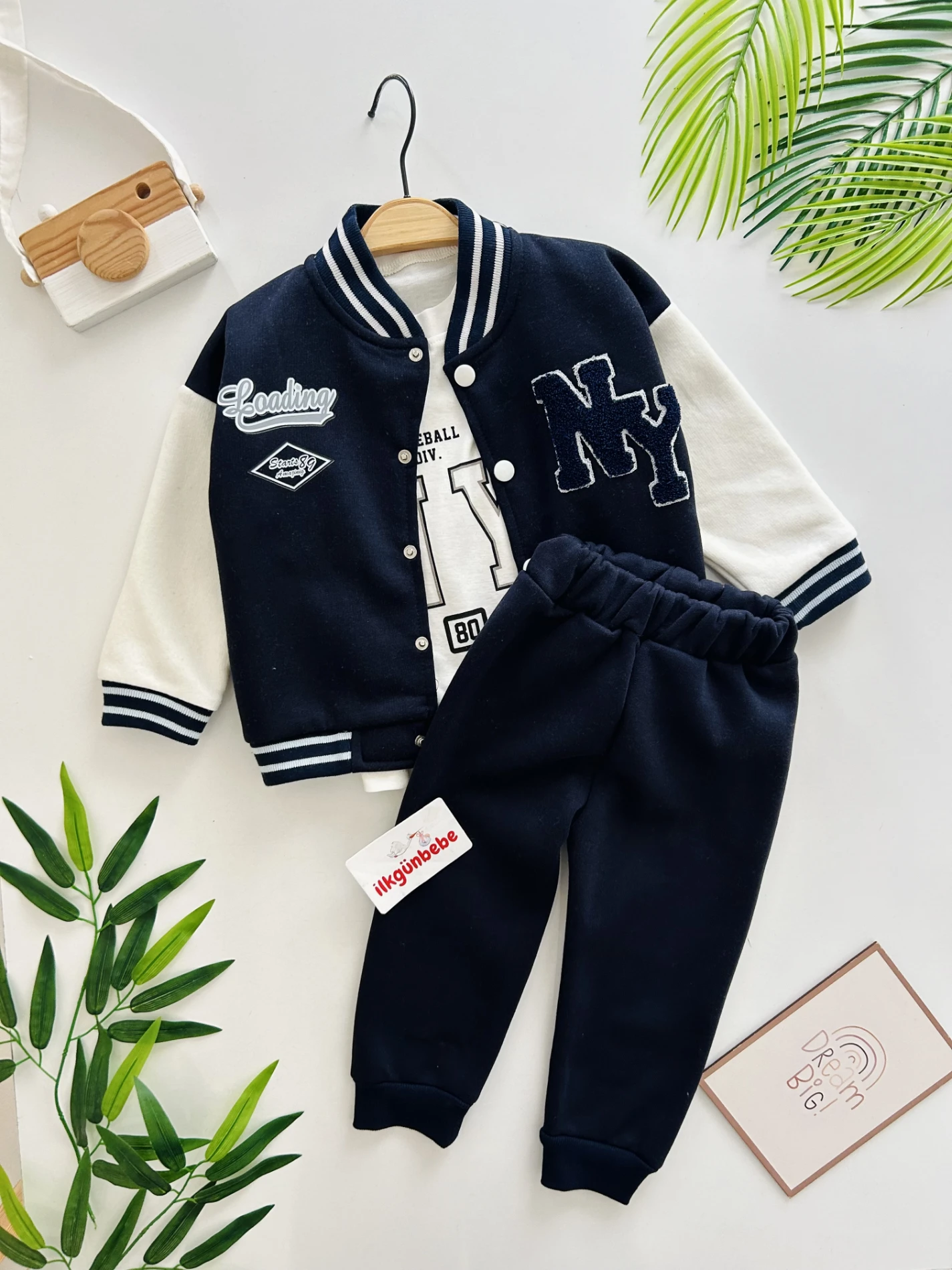 NY Nakışlı Premium Kalite 3 İp Şardonlu Kışlık 3’lü Takım