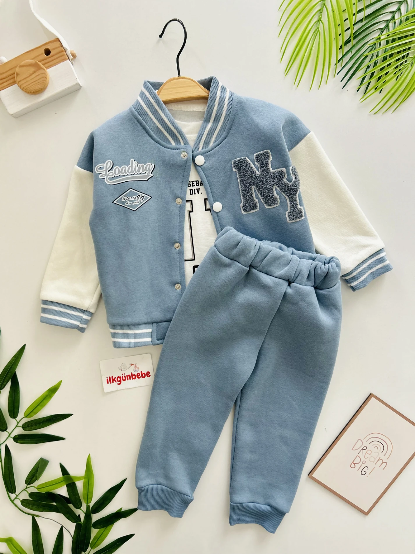 NY Nakışlı Premium Kalite 3 İp Şardonlu Kışlık 3’lü Takım