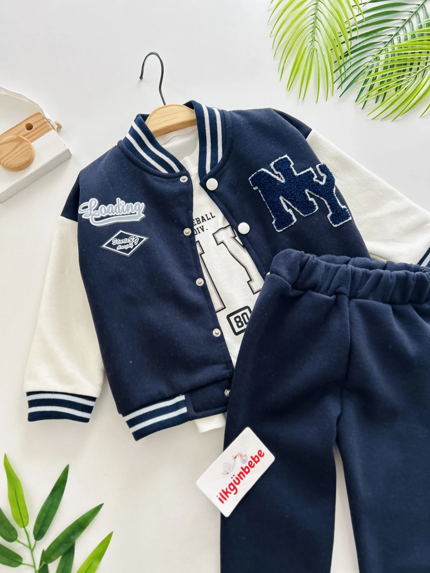 NY Nakışlı Premium Kalite 3 İp Şardonlu Kışlık 3’lü Takım