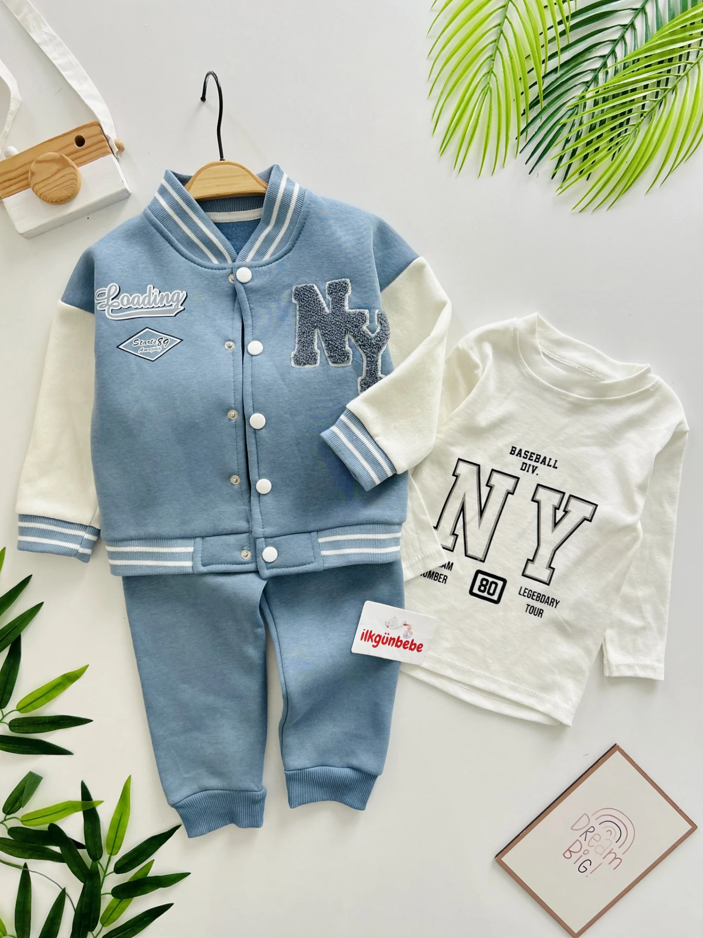 NY Nakışlı Premium Kalite 3 İp Şardonlu Kışlık 3’lü Takım