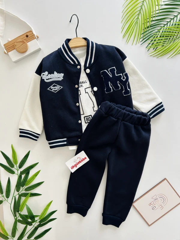 NY Nakışlı Premium Kalite 3 İp Şardonlu Kışlık 3’lü Takım