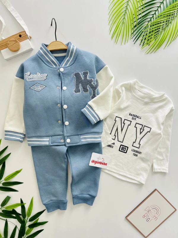 NY Nakışlı Premium Kalite 3 İp Şardonlu Kışlık 3’lü Takım