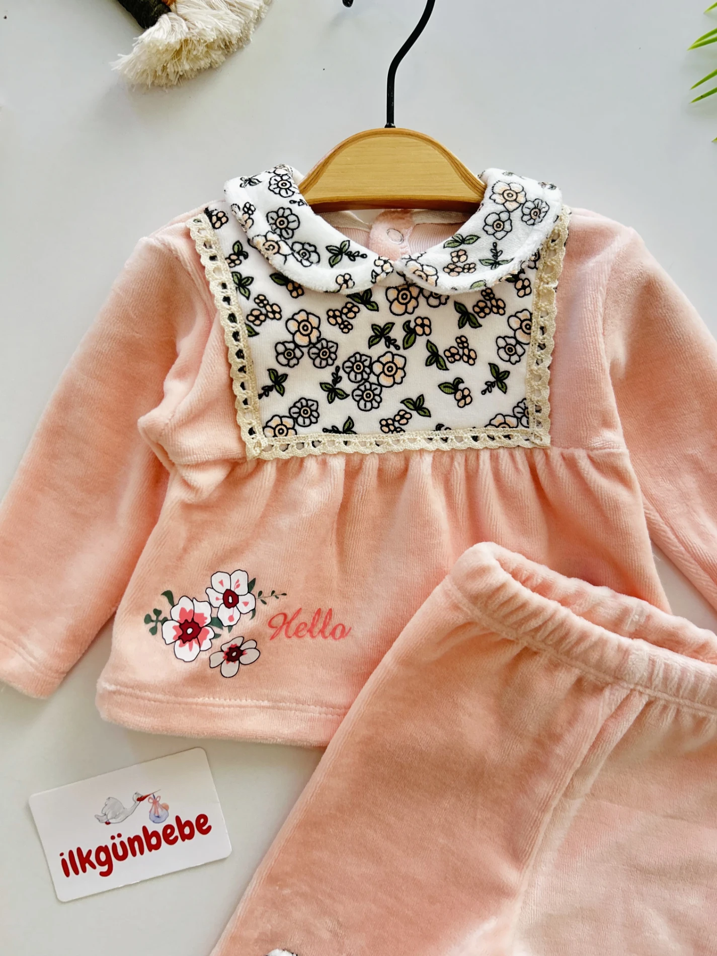 Çiçek Desenli Kadife Kumaş 2’li Premium Takım