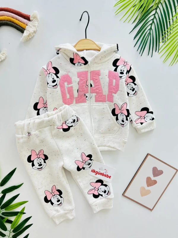 Minnie Mouse Marka Baskılı 2’li 3 İp Şardonlu Kışlık Takım