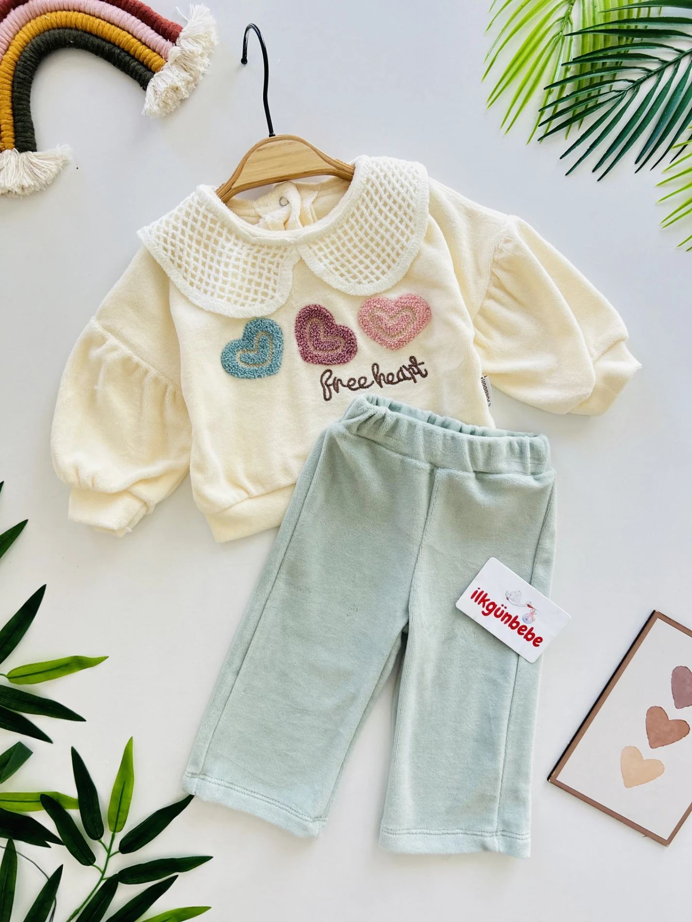 File Bebe Yaka Detaylı Kadife Kumaş Kışlık 2 Parça Takım