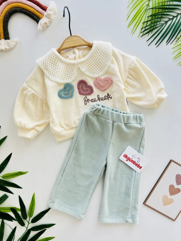 File Bebe Yaka Detaylı Kadife Kumaş Kışlık 2 Parça Takım