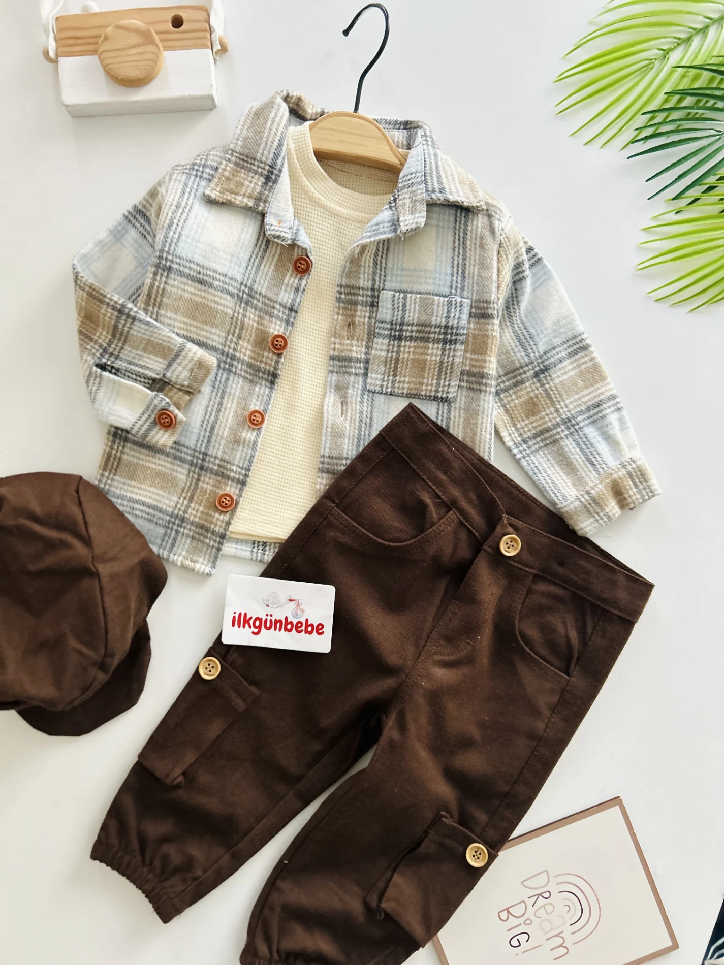 Harry Oduncu Ekose Kalın Gömlekli Waffle Nefes alan Kumaş Badili Kargo Pantalonlu Şapkalı 4’lü Premium Kalite Takıl