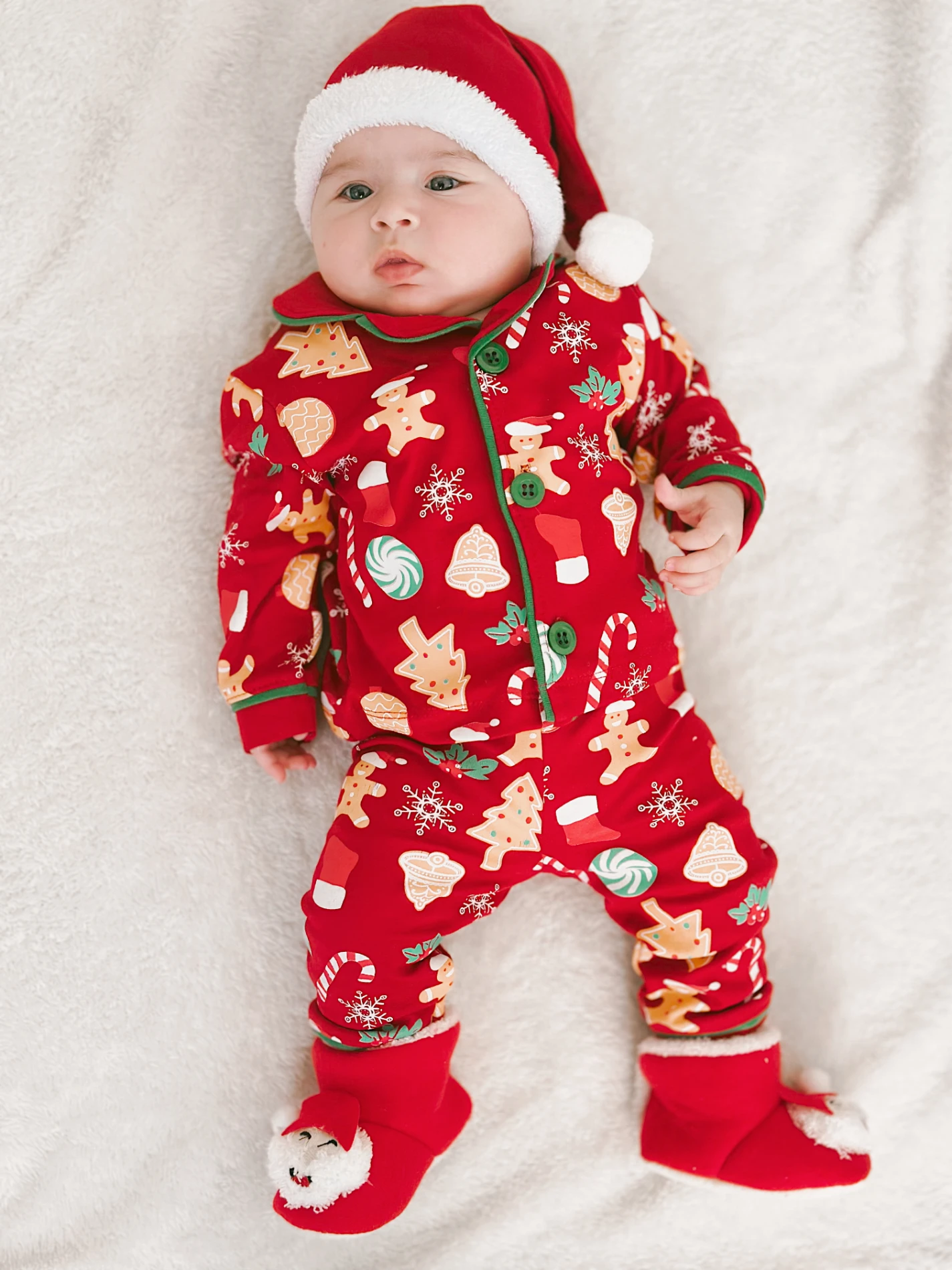 Bebe Yaka Yılbaşı Temalı %100 Pamuk Ponpon Şapkalı 3’lü Takım