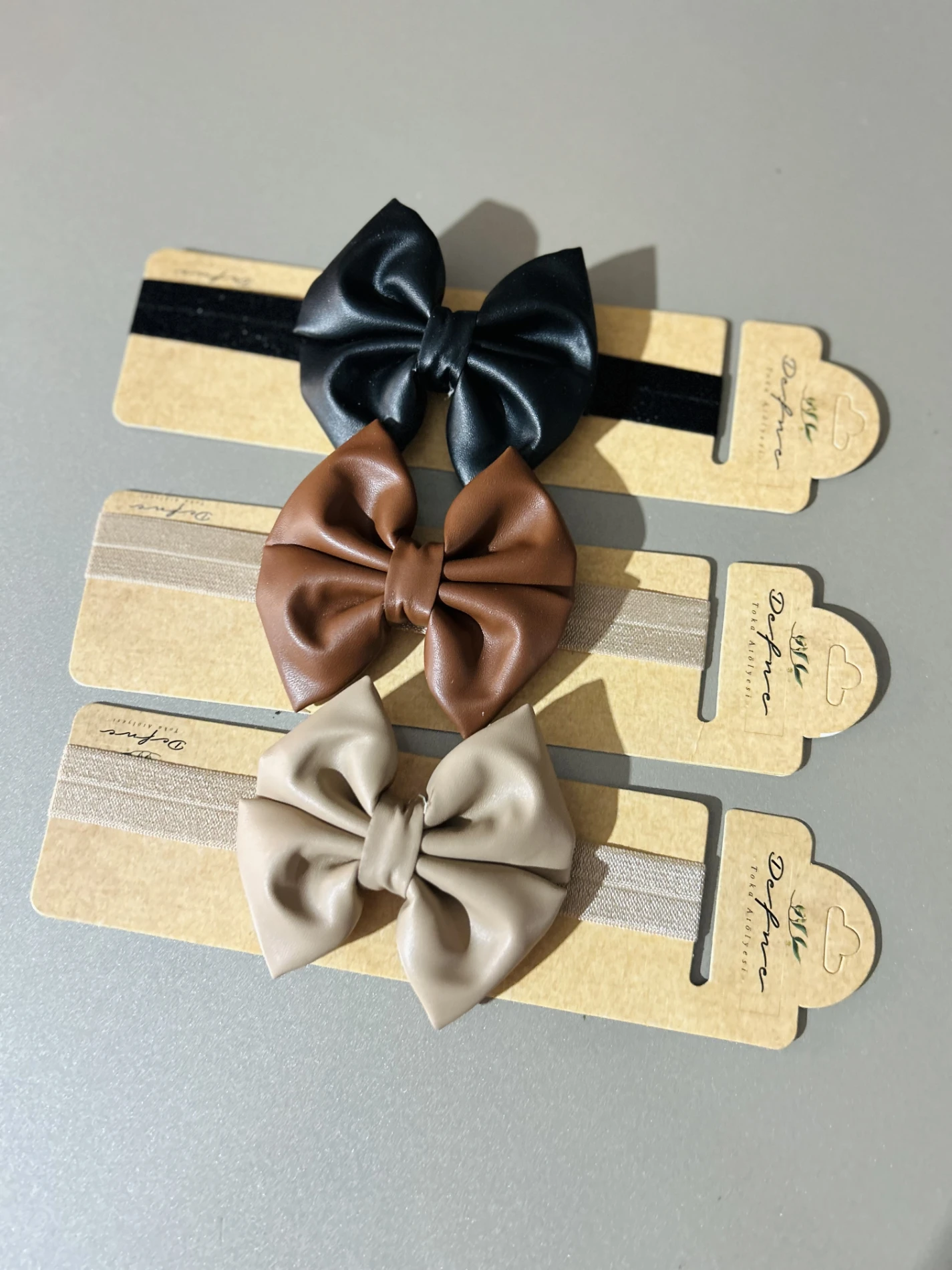 3’lü Fiyonklu Derili Bandana Set