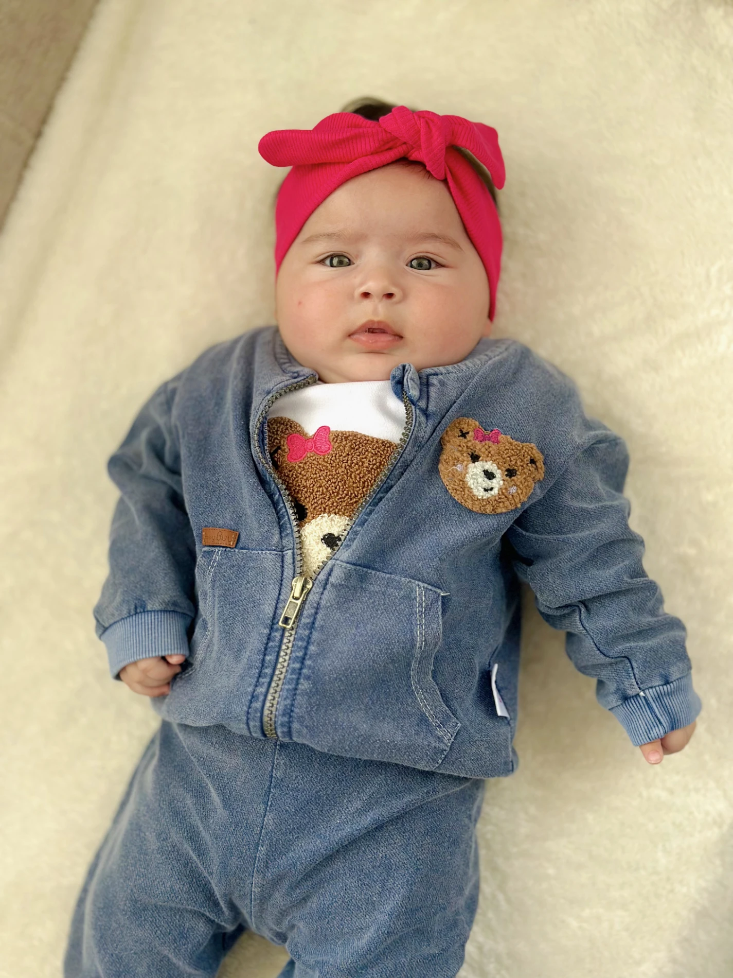 Teddy Nakışlı Kot Ceketli Premium Kalite 3’lü Takım