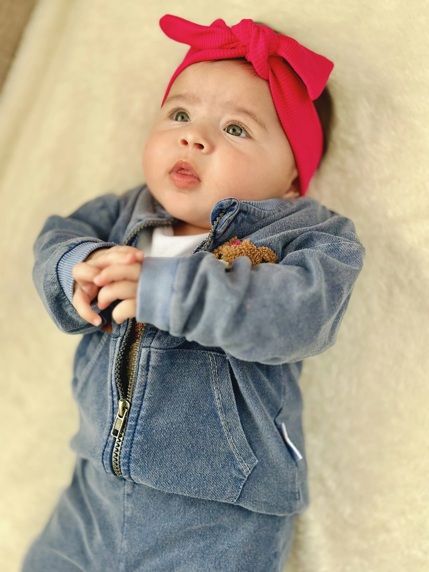 Teddy Nakışlı Kot Ceketli Premium Kalite 3’lü Takım